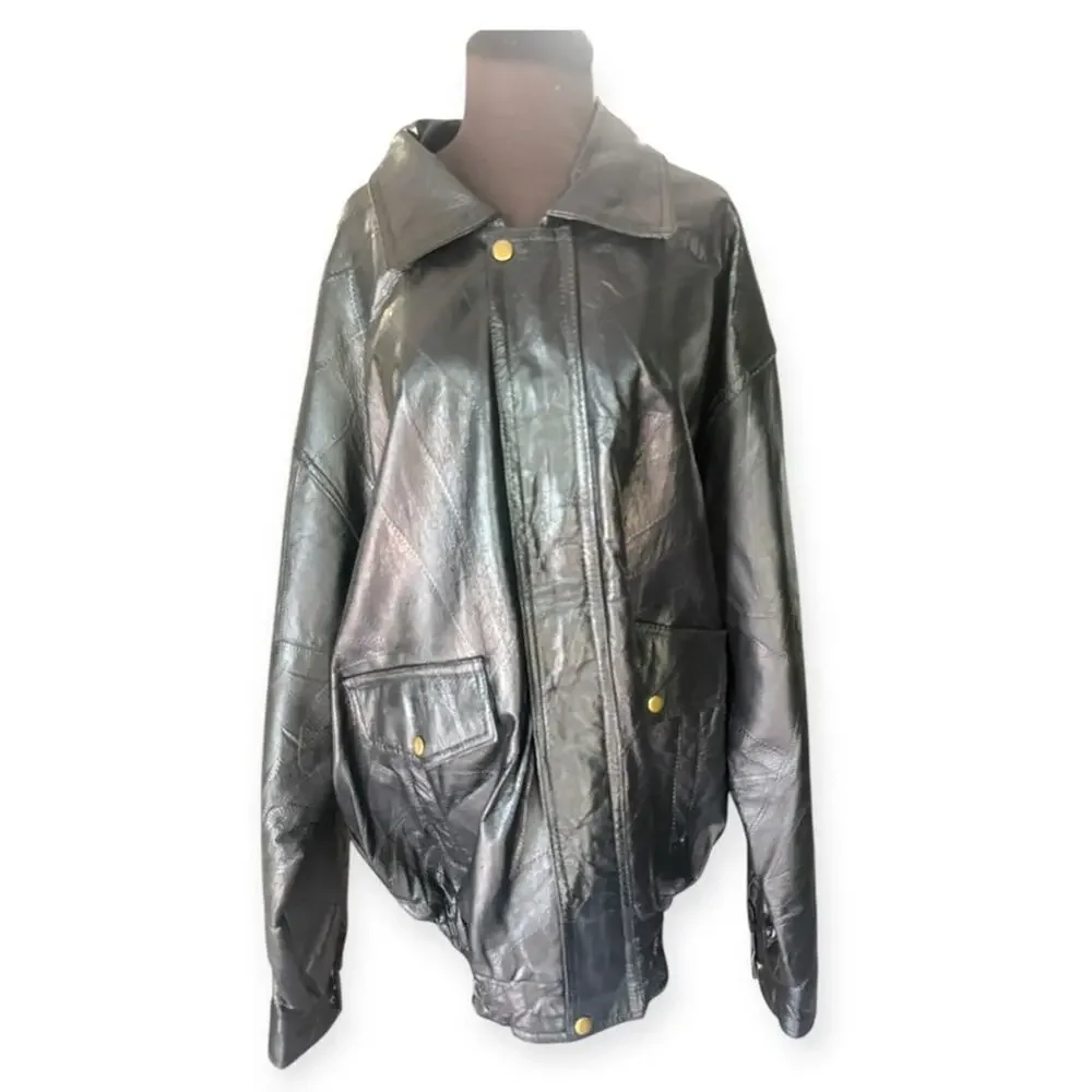 Vtg 90s Leather Oversized Bomber Jacket 3X Grunge Western Patchwork Streetwear